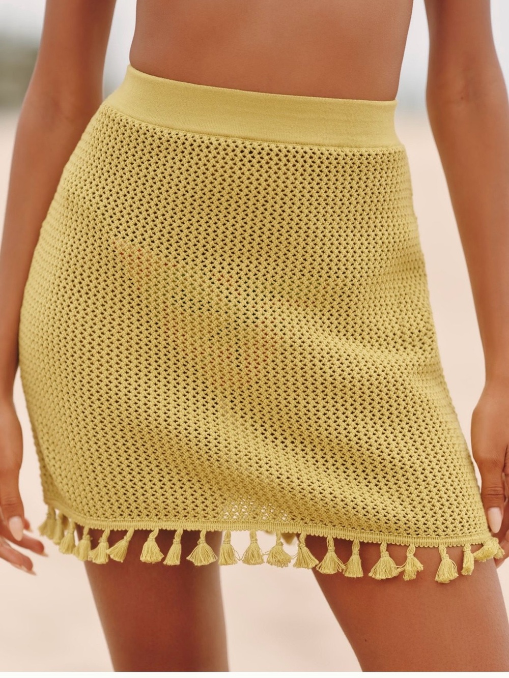 NWT Celandine Crochet Mini Skirt with Tassel Trim